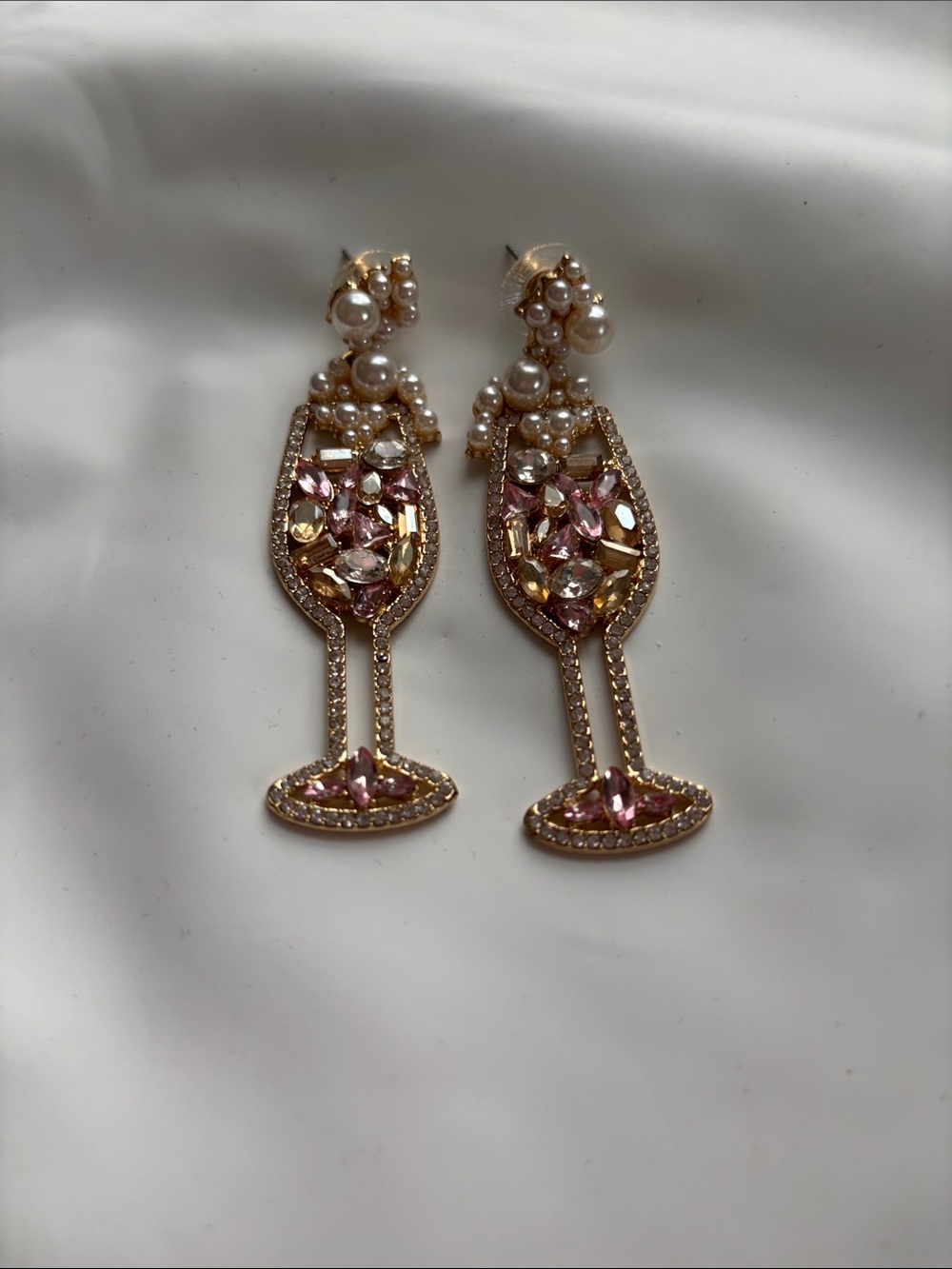 Baublebar Gold and Pink Champagne Glass Drop Earrings with Pearls